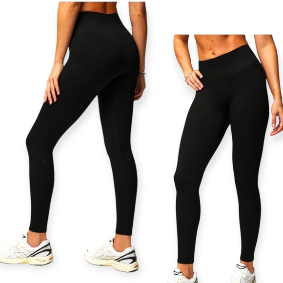 Fabletics Black Seamless Rib High-Waisted Leggings Size Large - Picture 2 of 11